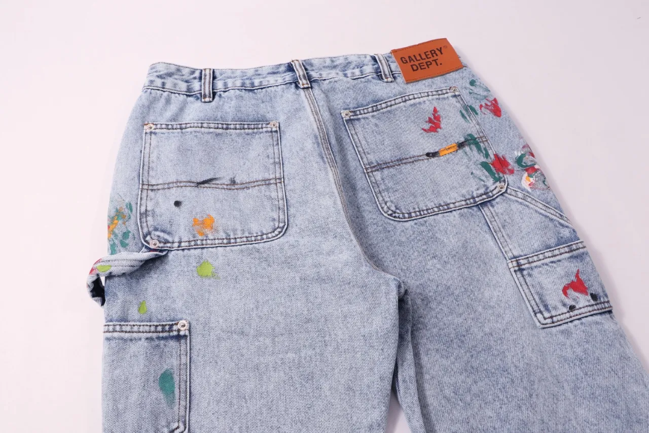 666#Gallery Dept new ink and paint patch splicing patch overalls logging pants washed blue splicing bootcut jeans beautiful trendy pants versatile casual trousers washed blue S~XL P290